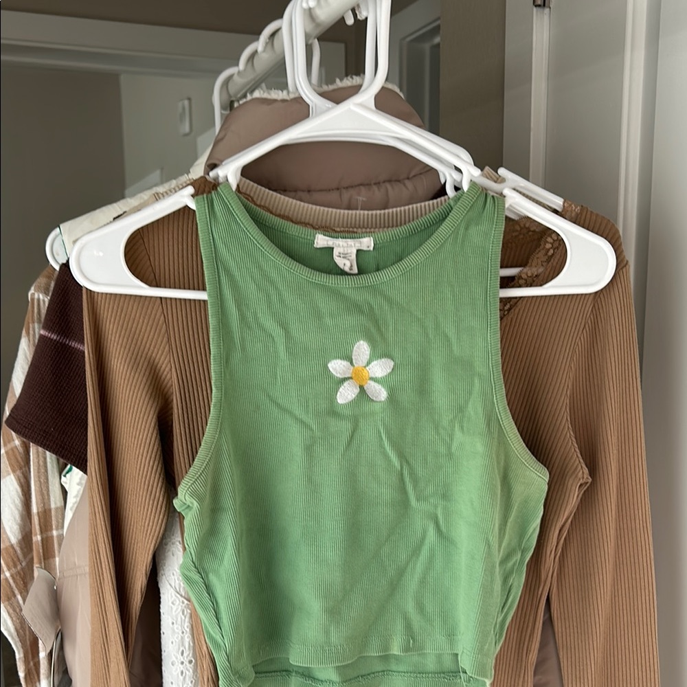 Green Sleeveless Top with Daisy Embroidery